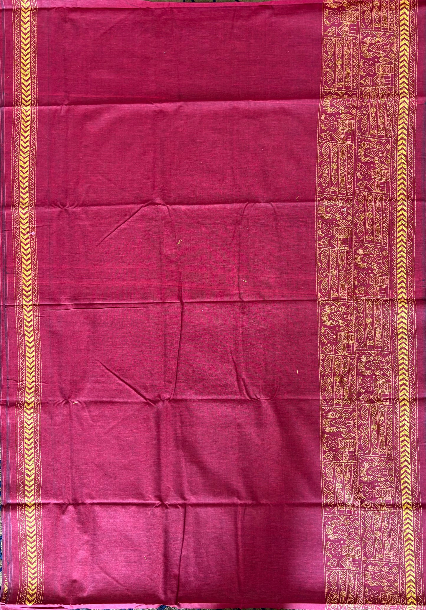 Kantha stitch Khadi Cotton Saree - Maroon