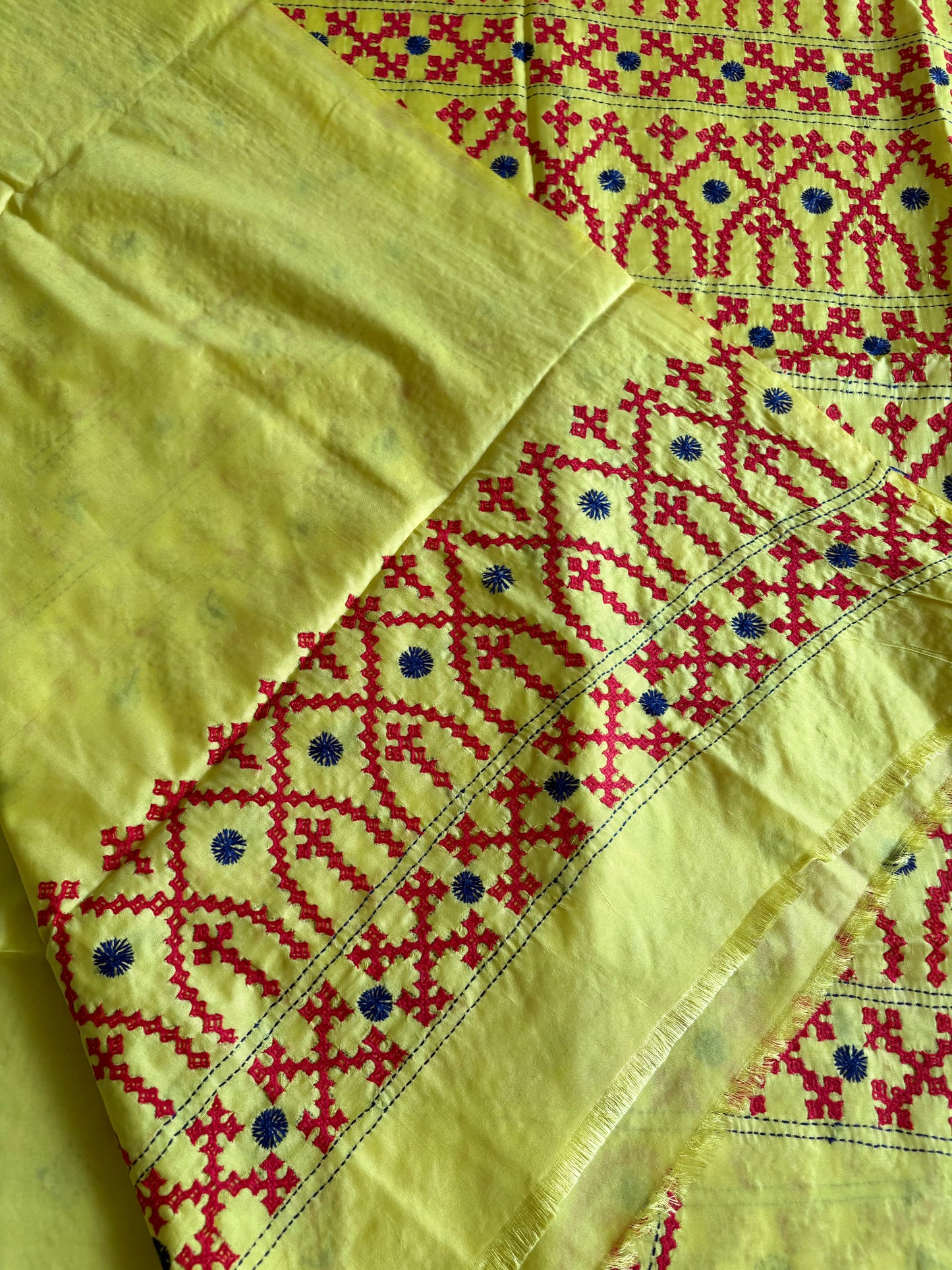 Gujrati Stitch/Kutch Hand Embroidered Art Silk Saree