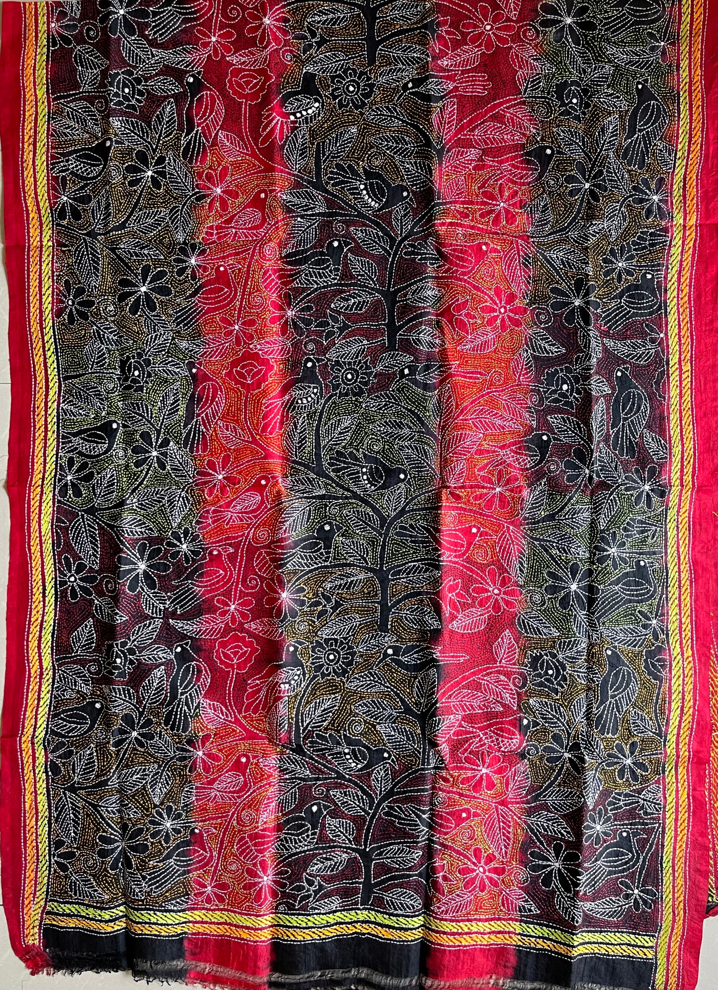 Kantha Hand Embroidary Full Work Tye Dye Semi Tusshar Silk Dupatta