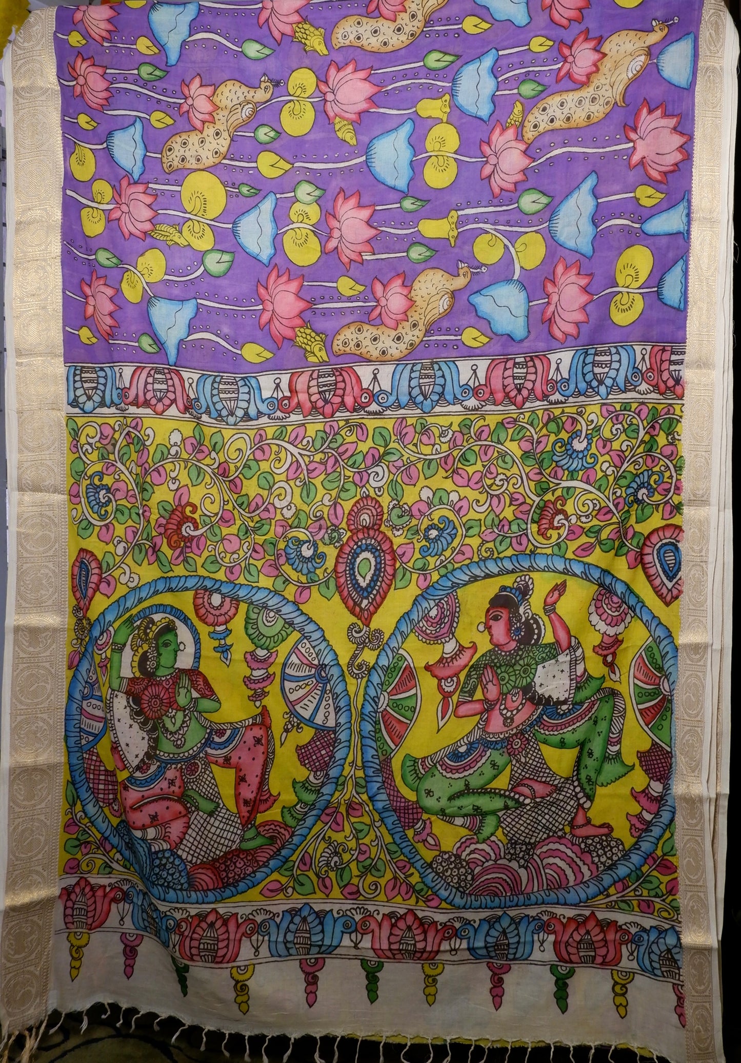 Pen Kalamkari hand painted pure cotton Saree with blouse