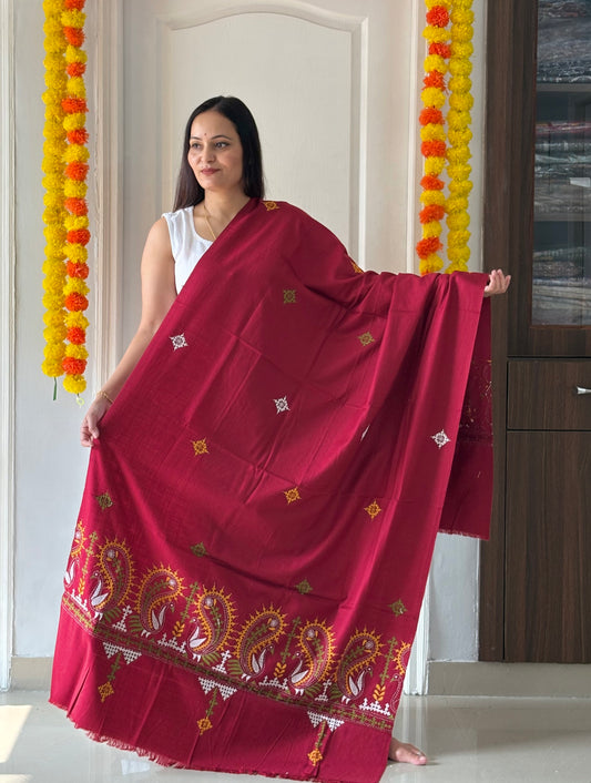 Gujrati Stitch Hand Embroidered Woollen Warm Shawl