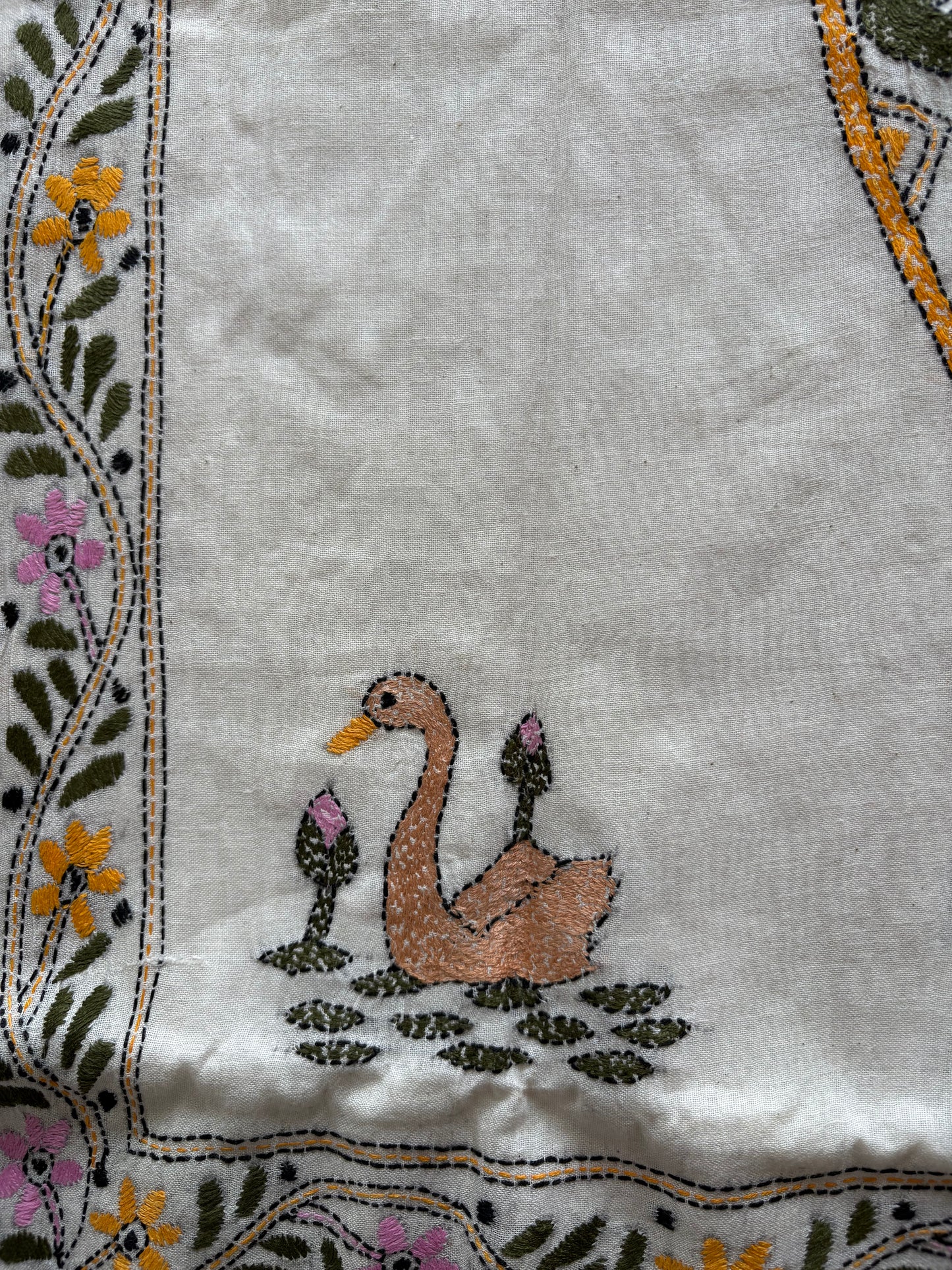 Kantha stitch Khadi Cotton Saree - Off white