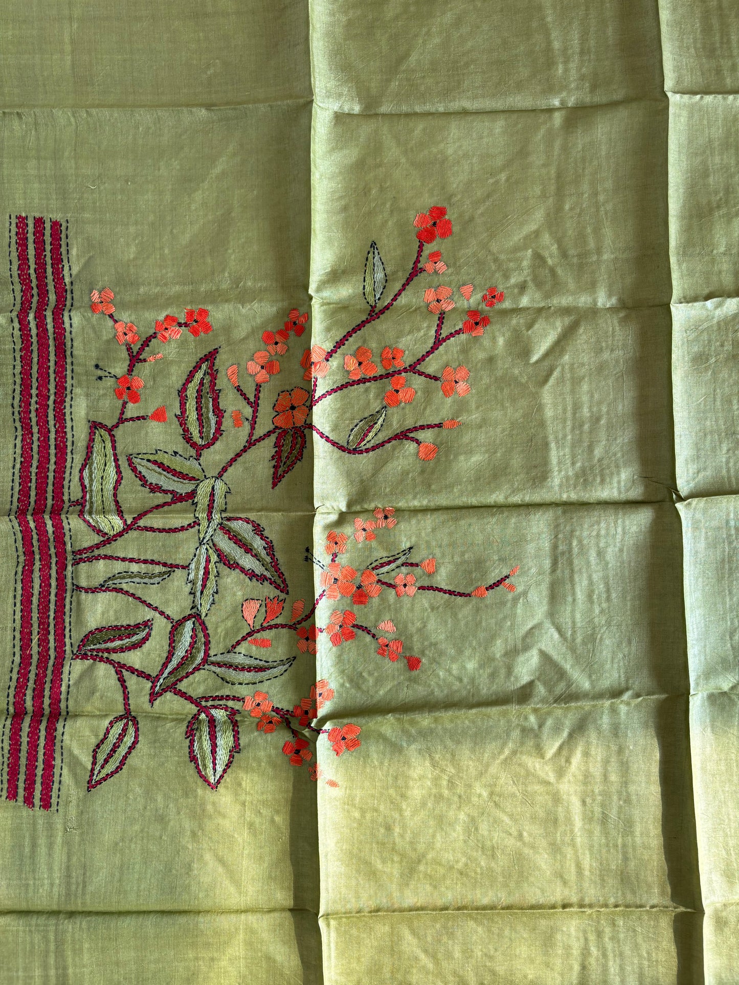 Kantha Stitch Pure Silk Blouse Piece