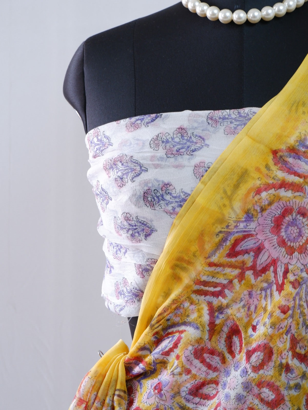 Hand Block Print Saree | Pure Chiffon | Yellow