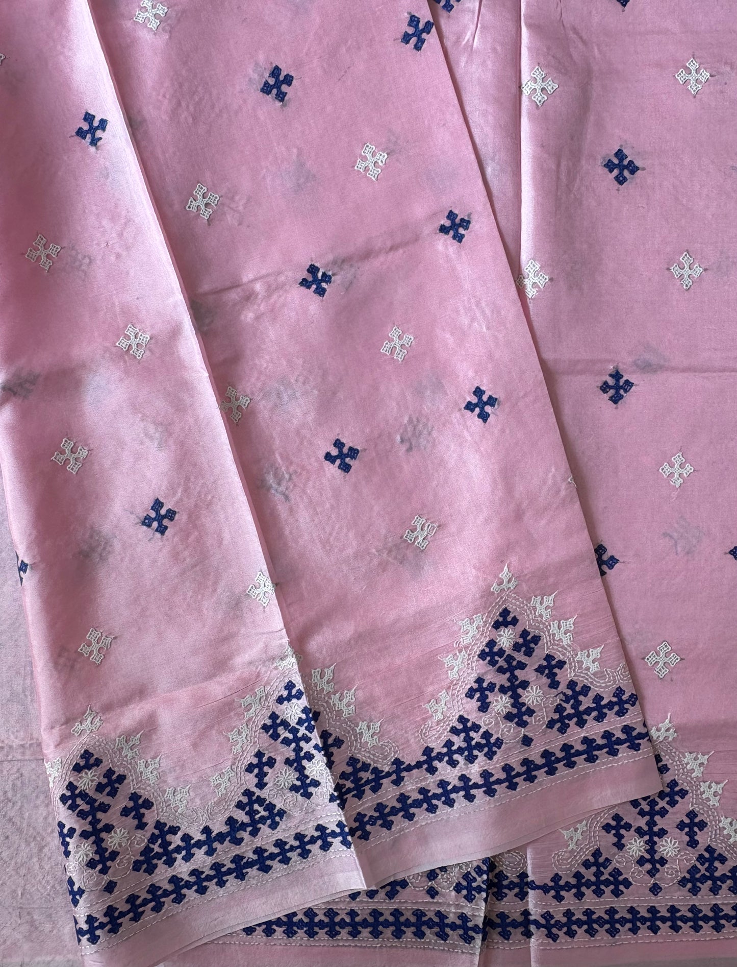 Gujrati Stitch/Kutch Hand Embroidered Art Silk Saree