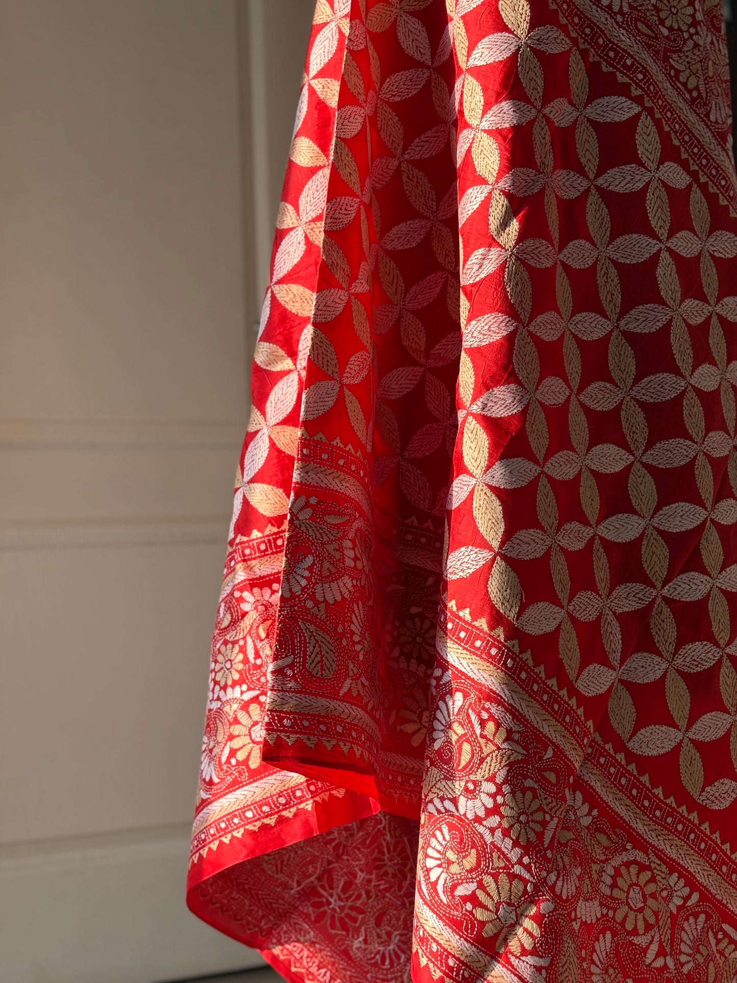 Kantha Stitch Hand Embroidary Full Work Pure Banglore Silk Dupatta