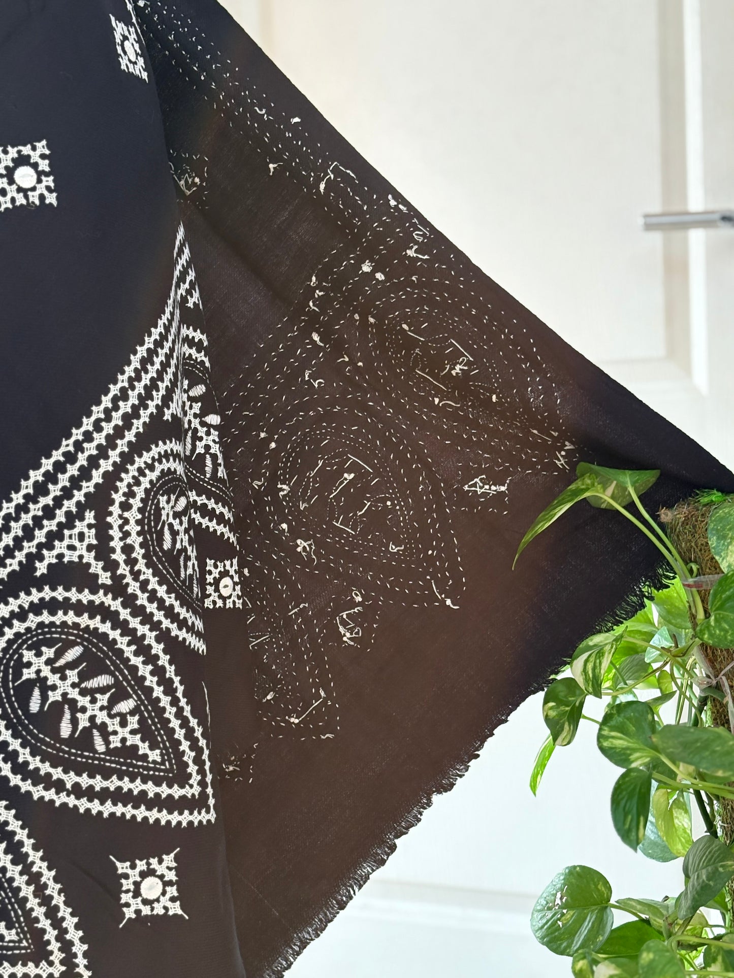 Gujrati Stitch Hand Embroidered Woollen Warm Shawl- Blue