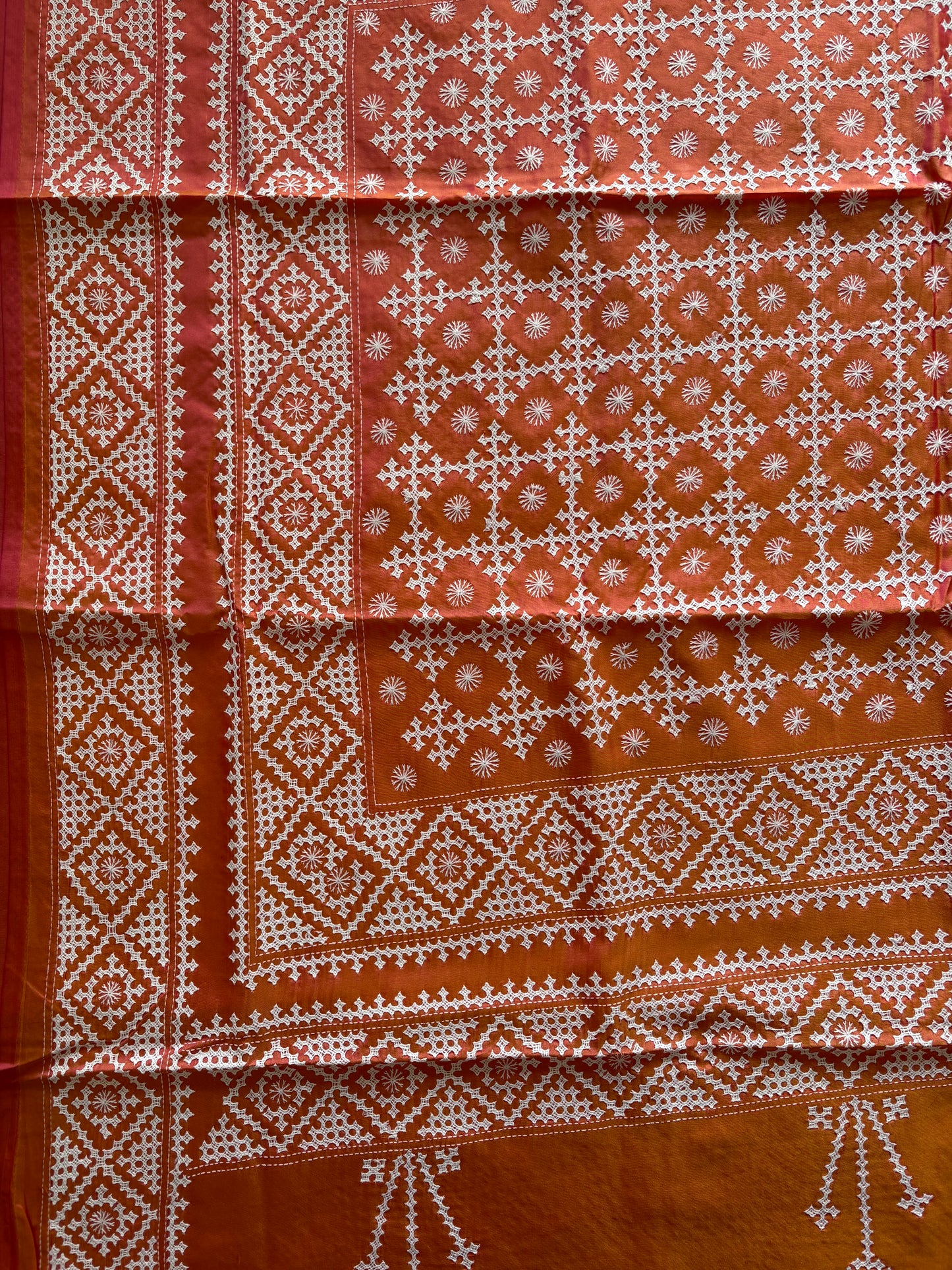 Gujrati Stitch/Kutch Hand Embroidered Art Silk Saree