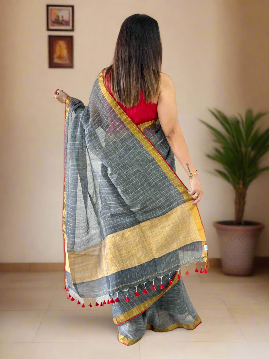 Pure Linen By Linen handloom Saree (handloom marked)