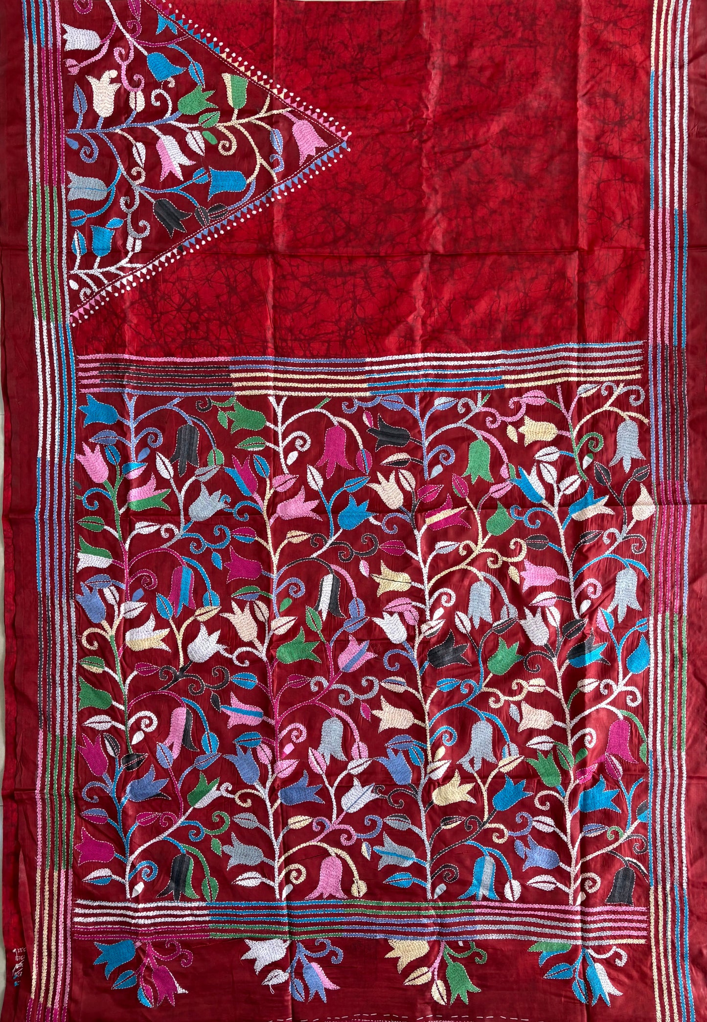 Kantha Hand Embroidered Blended Banglore Silk/Art Silk Saree With Blouse