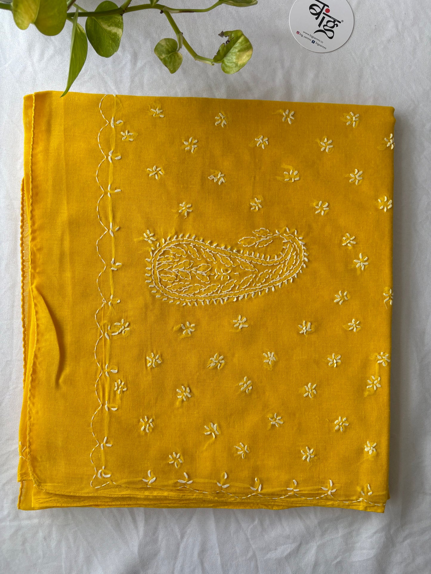 Chikankari Hand-Embroidered Saree | Cotton | Yellow