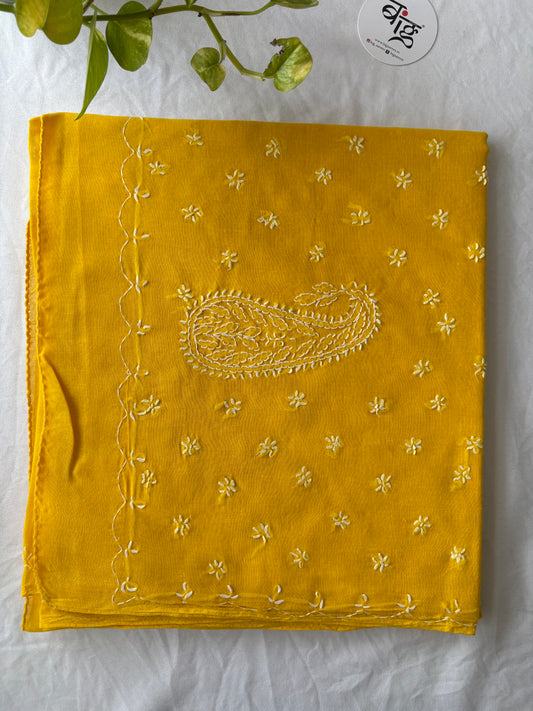 Chikankari Hand-Embroidered Saree | Cotton | Yellow