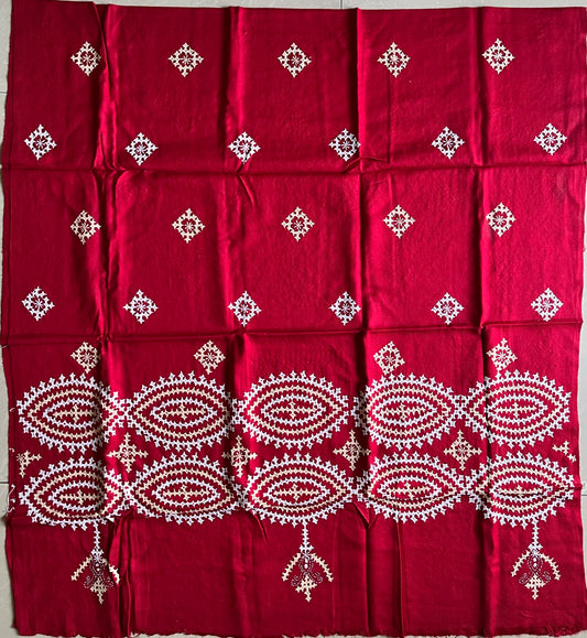 Gujrati Stitch Hand Embroidered Woollen Warm Shawl (Red)