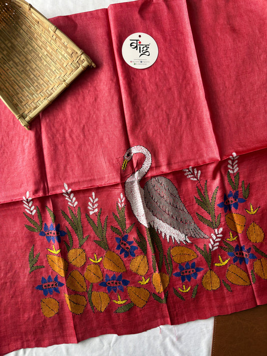 Kantha Stitch Pure Tassar Silk Blouse Piece