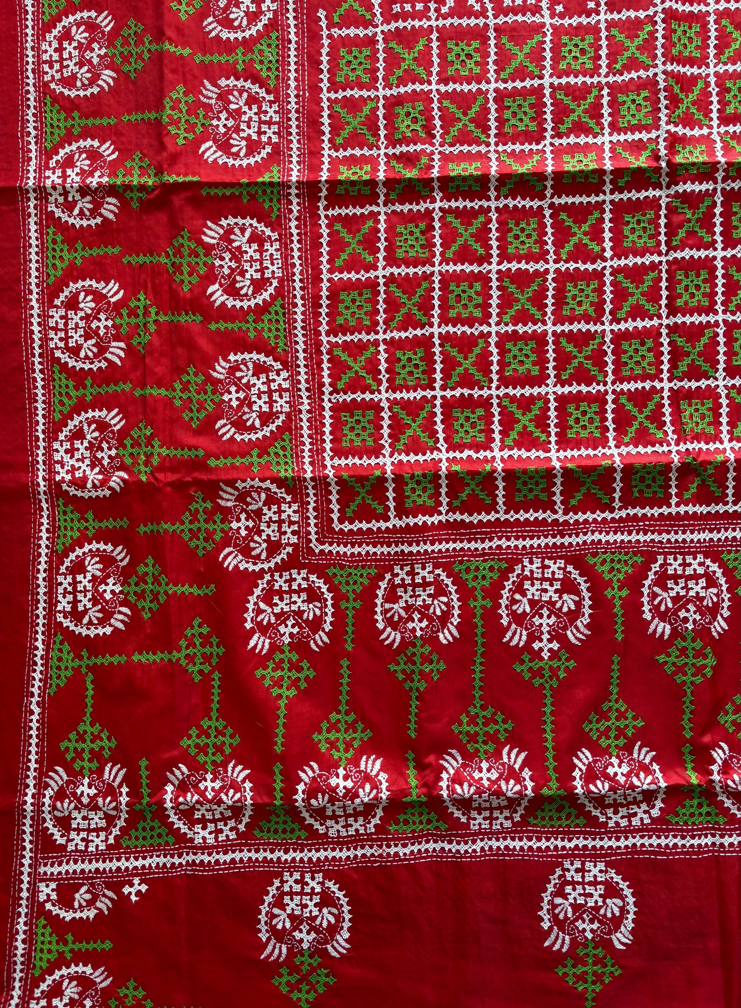 Gujrati Stitch/Kutch Hand Embroidered Art Silk Saree