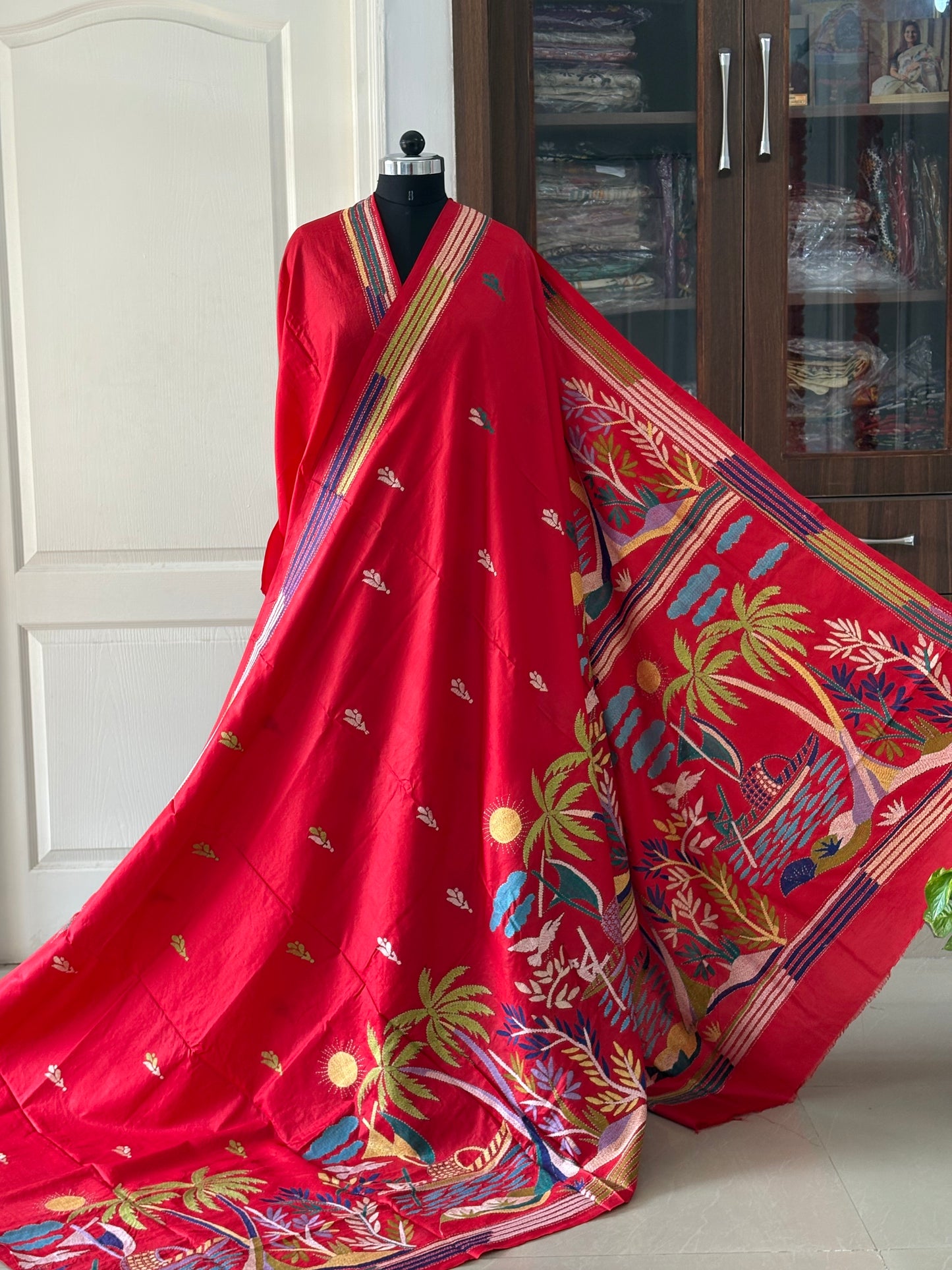 Kantha Stitch Pure Silk Saree