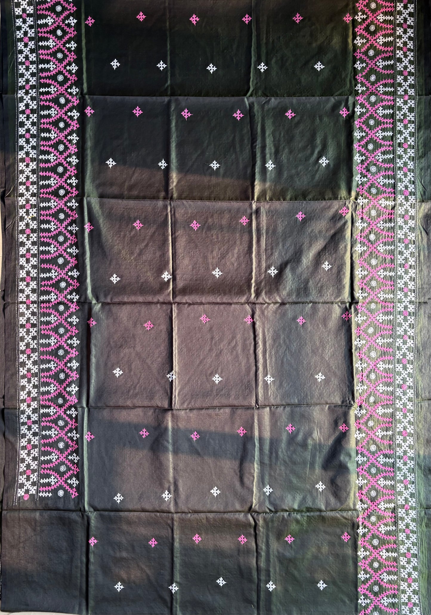 Gujrati Stitch/Kutch Hand Embroidered Art Silk Saree