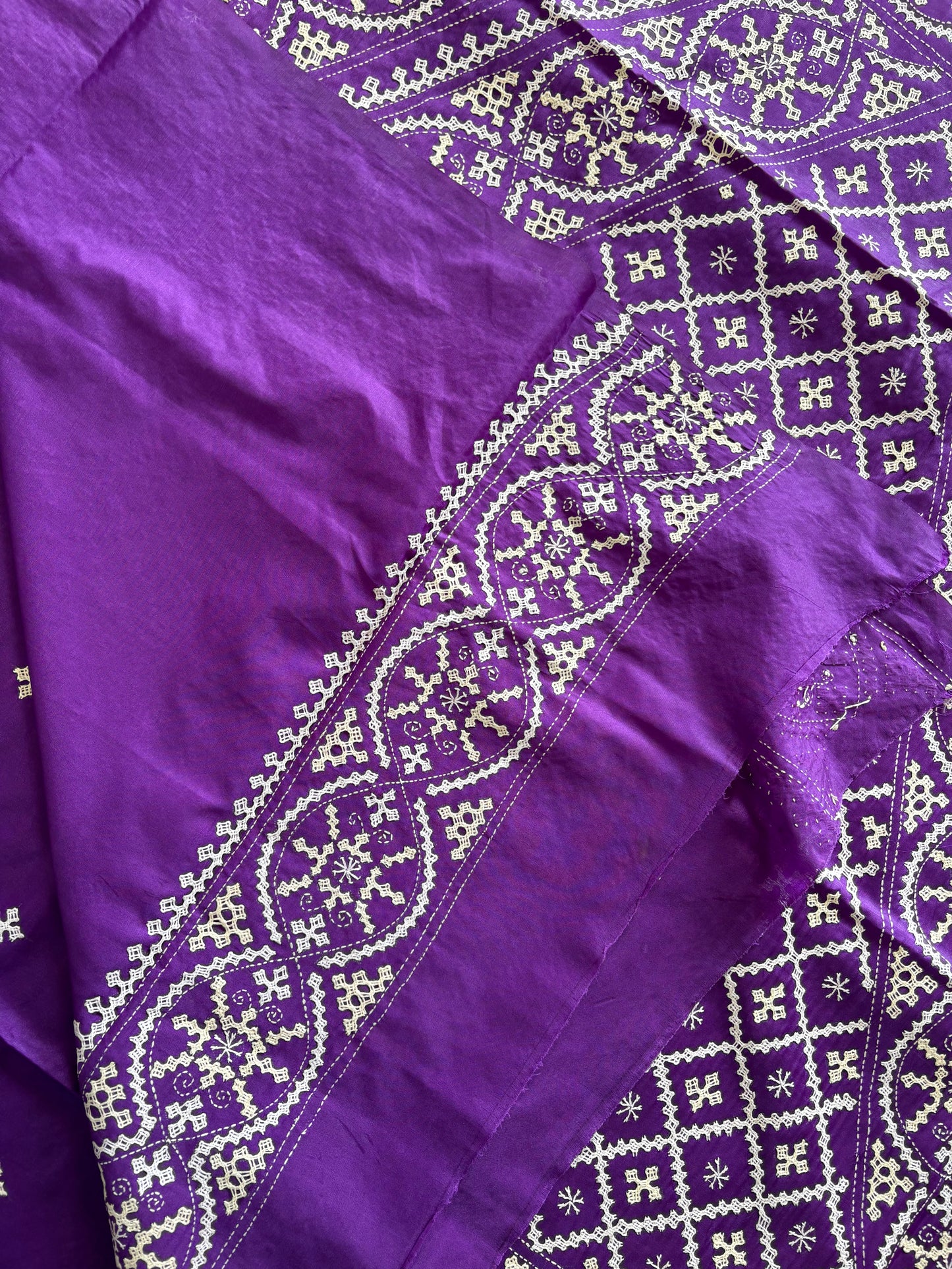 Gujrati Stitch/Kutch Hand Embroidered Art Silk Saree