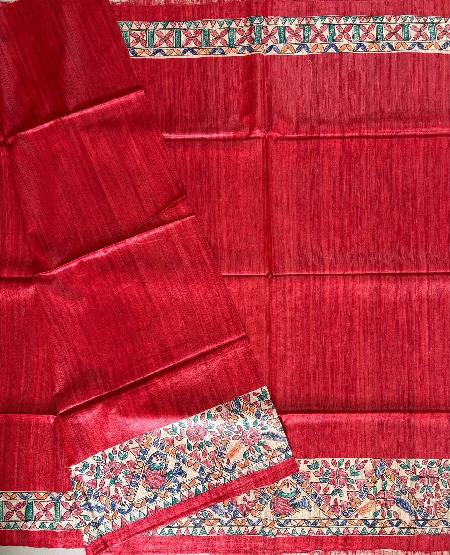 Pure Tussar Ghicha Silk Handcrafted Madhubani Saree (Silk Marked)