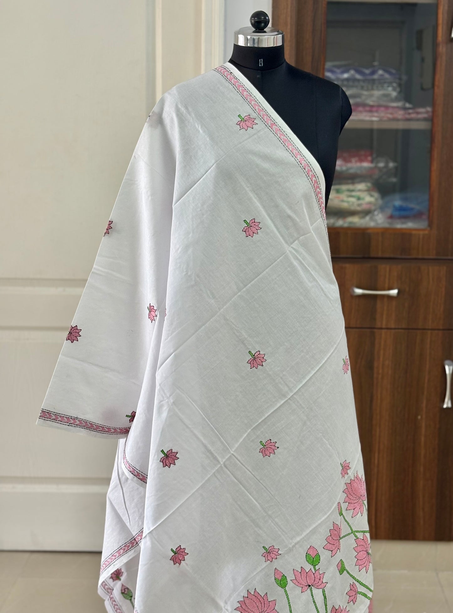 Kantha Hand Embroidary Full Work Pure Cotton Dupatta-“36”