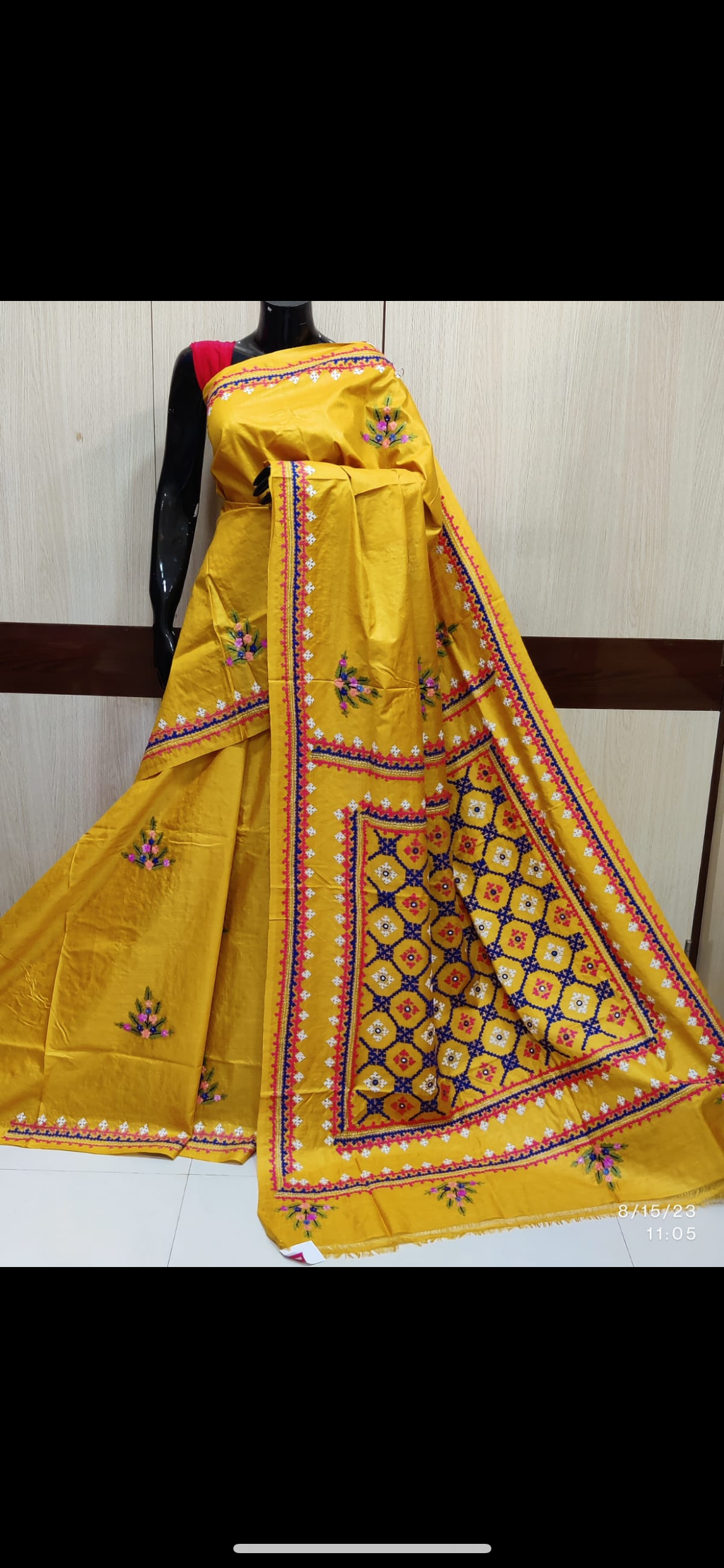 Mustard Kutch/Lambani Hand Embroidered Pure Tusshar Silk Saree (Silk Marked)