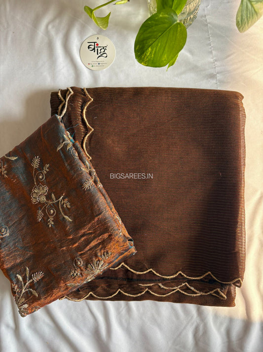Mul Cotton Saree | Gold Stripes | Mocha Brown