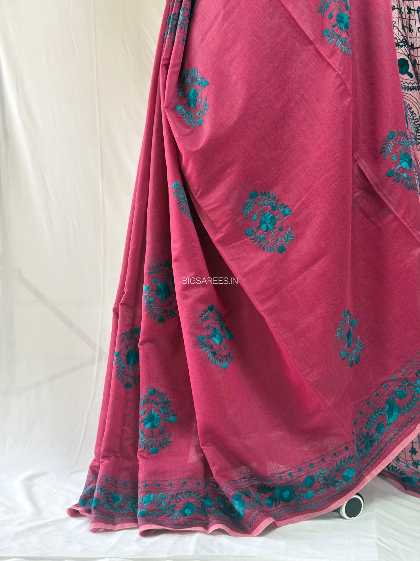 Phulkari Hand-Embroidered Saree | Chanderi Silk | Maroon