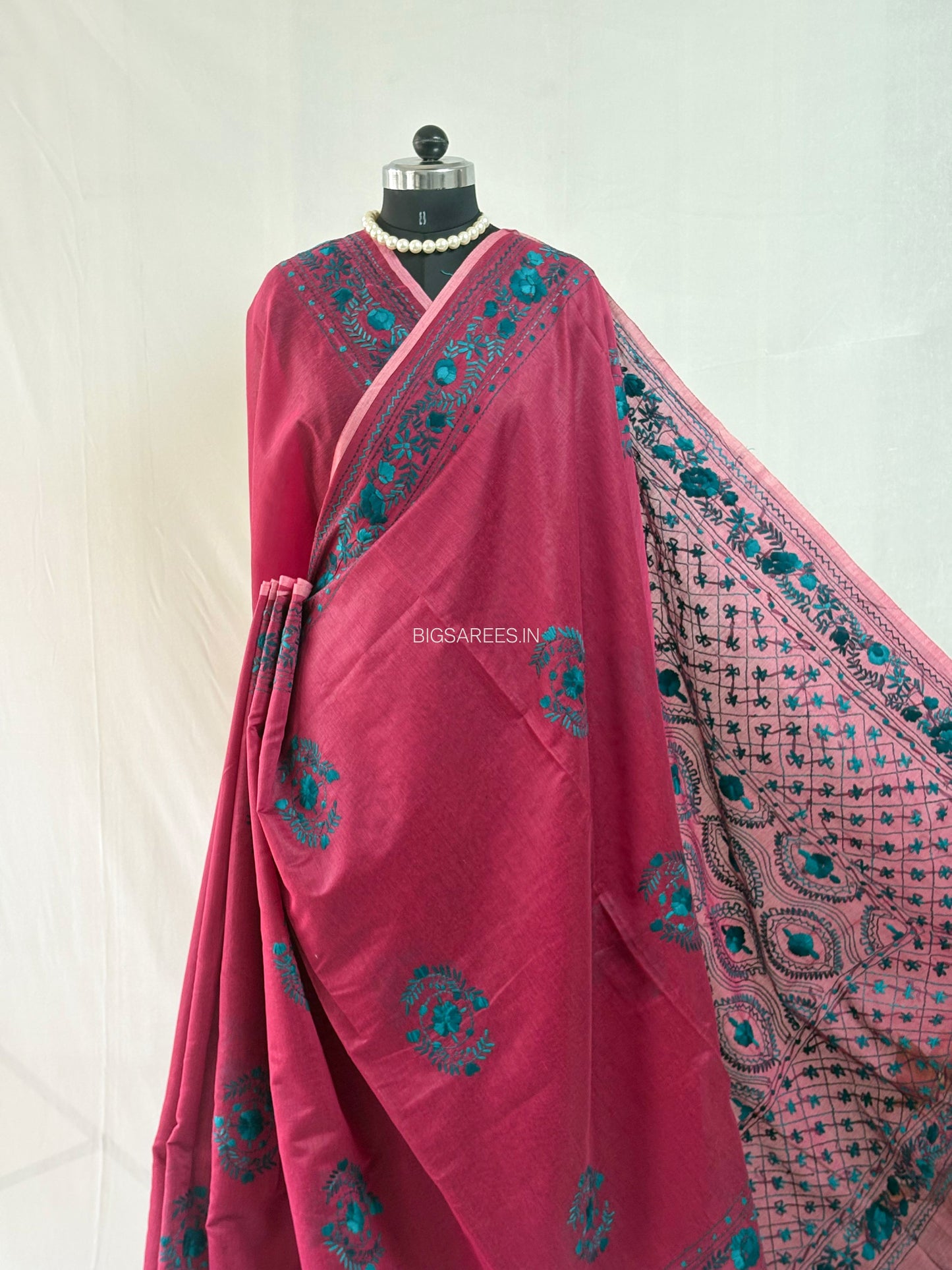 Phulkari Hand-Embroidered Saree | Chanderi Silk | Maroon