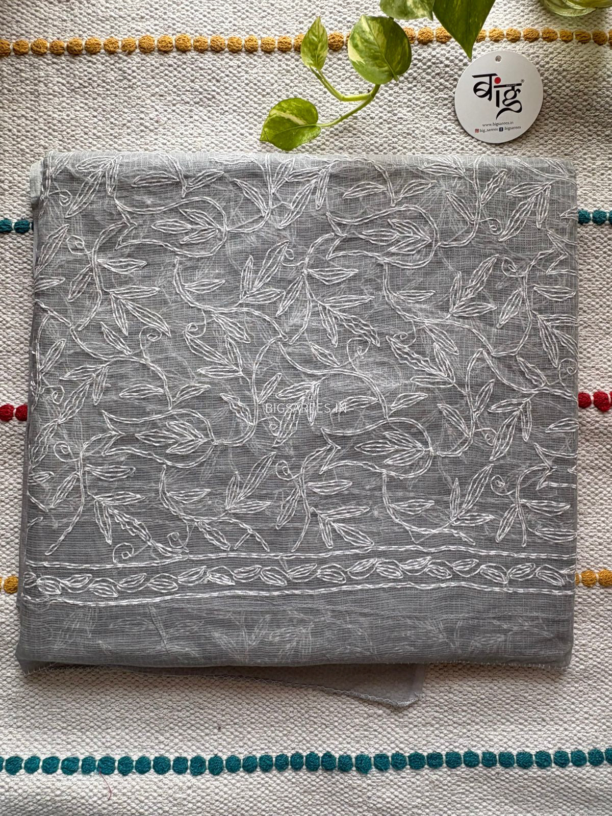 Chikankari Hand-Embroidered Saree | Kota Cotton | Grey