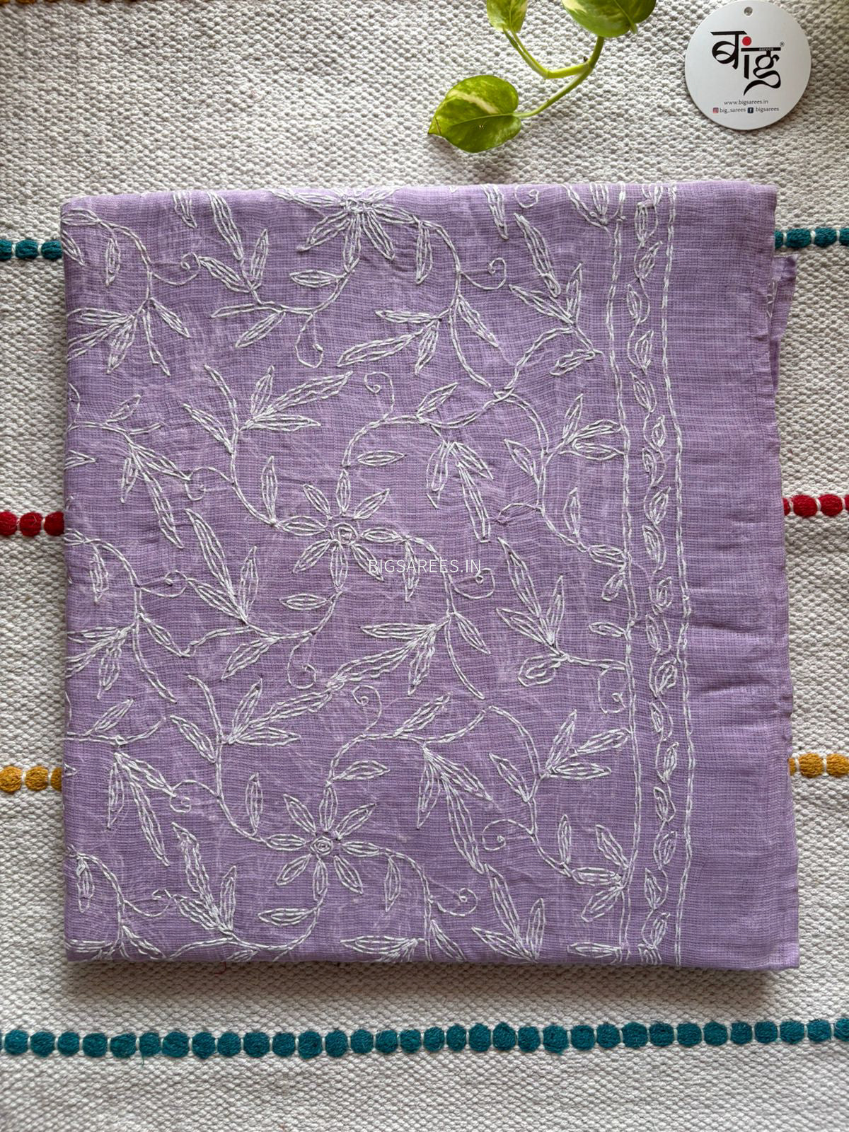 Chikankari Hand-Embroidered Saree | Kota Cotton | Lavendar