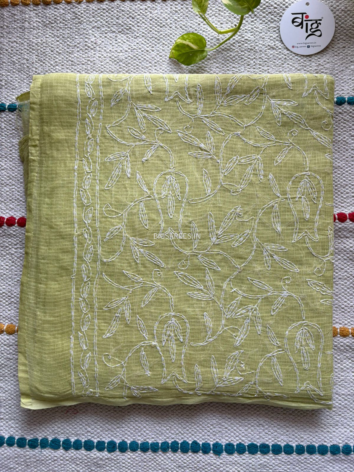 Chikankari Hand-Embroidered Saree | Kota Cotton | Lime Green