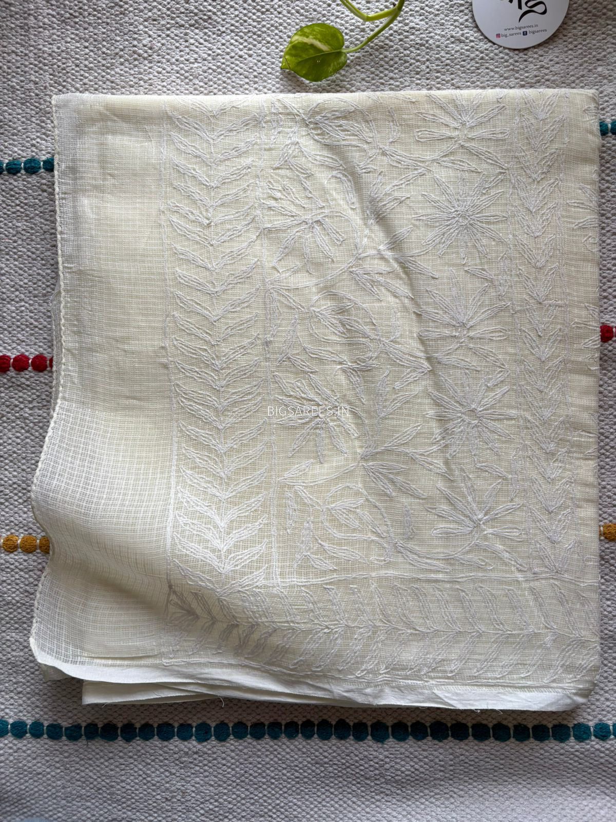 Chikankari Hand-Embroidered Saree | Kota Cotton | Cream