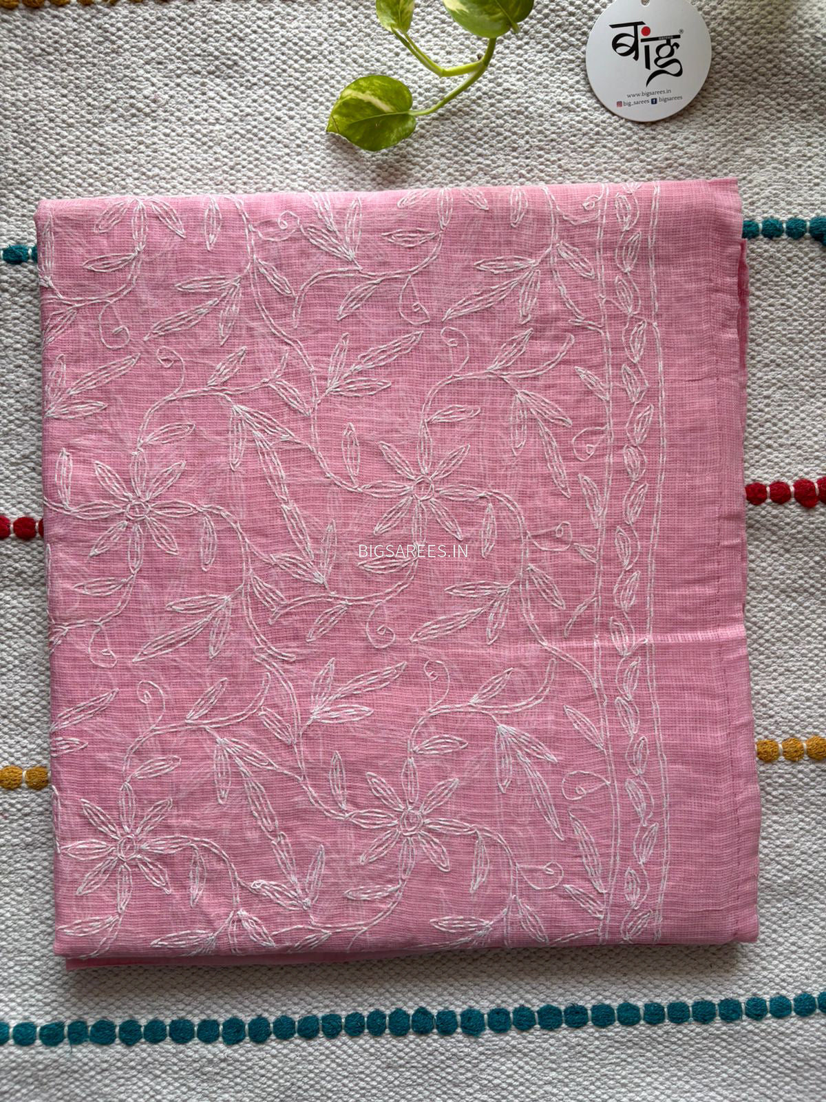 Chikankari Hand-Embroidered Saree | Kota Cotton | Pink