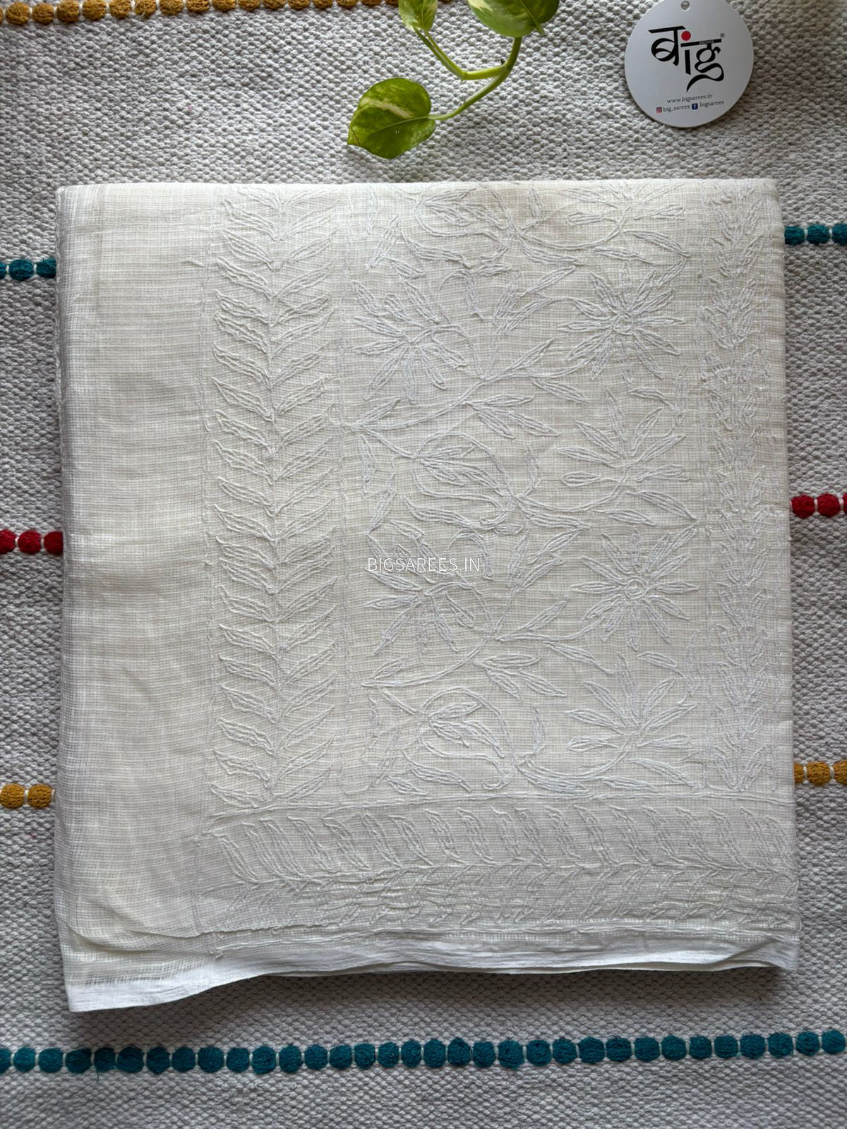 Chikankari Hand-Embroidered Saree | Kota Cotton | Light Cream