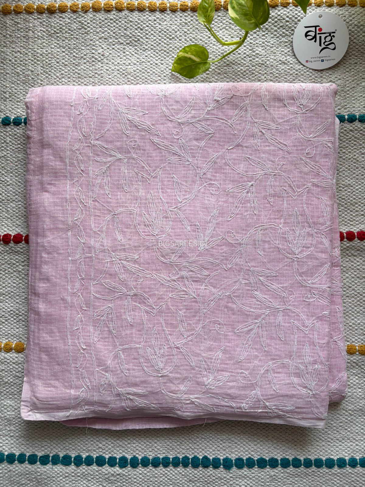 Chikankari Hand-Embroidered Saree | Kota Cotton | Light Pink