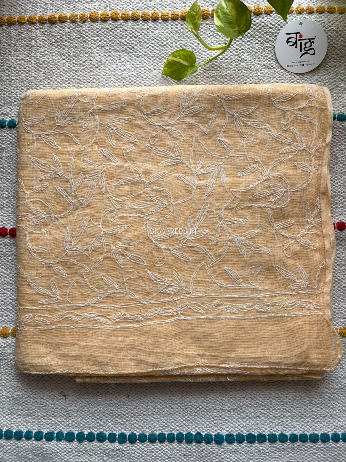 Chikankari Hand-Embroidered Saree | Kota Cotton | Light Orange