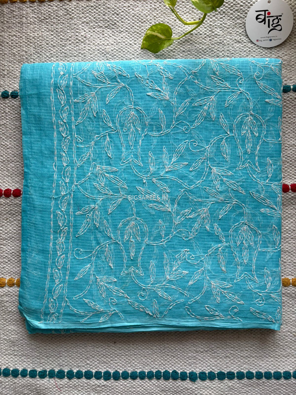 Chikankari Hand-Embroidered Saree | Kota Cotton | Blue