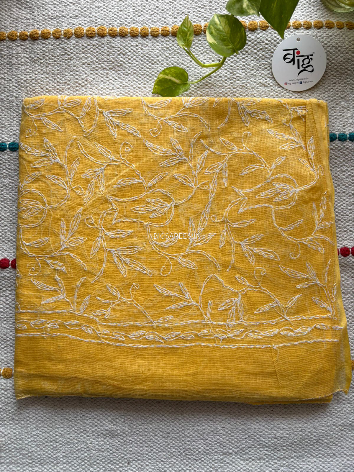 Chikankari Hand-Embroidered Saree | Kota Cotton | Yellow