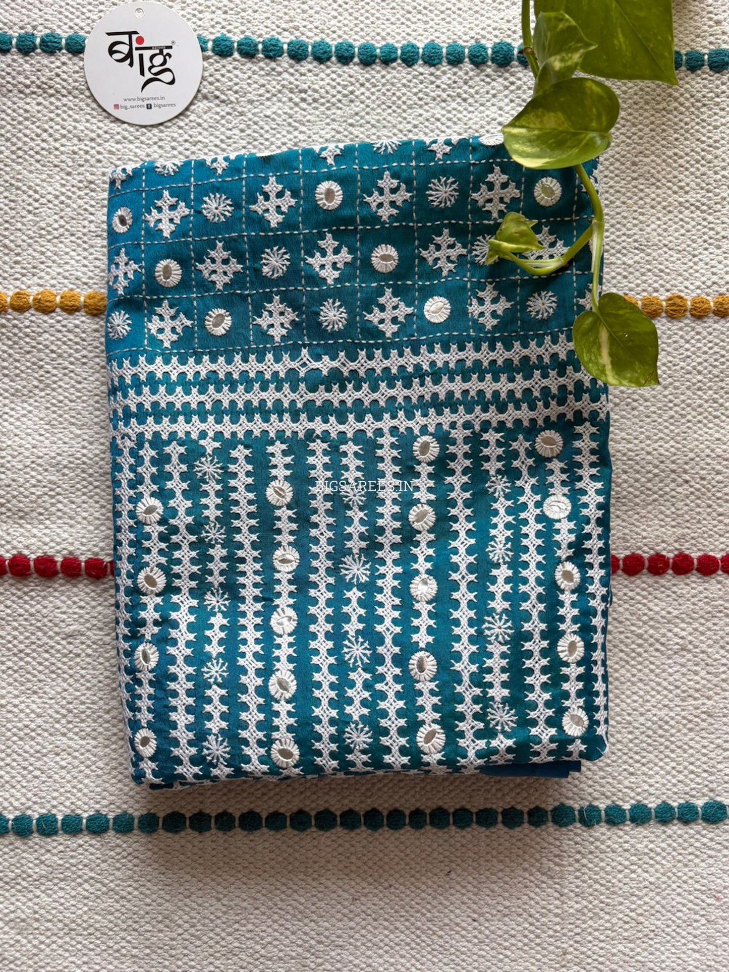 Kutchi/Gujarati Stitch Hand Embroidered Saree | Art Silk | Foil Mirror | Ultramarine Blue