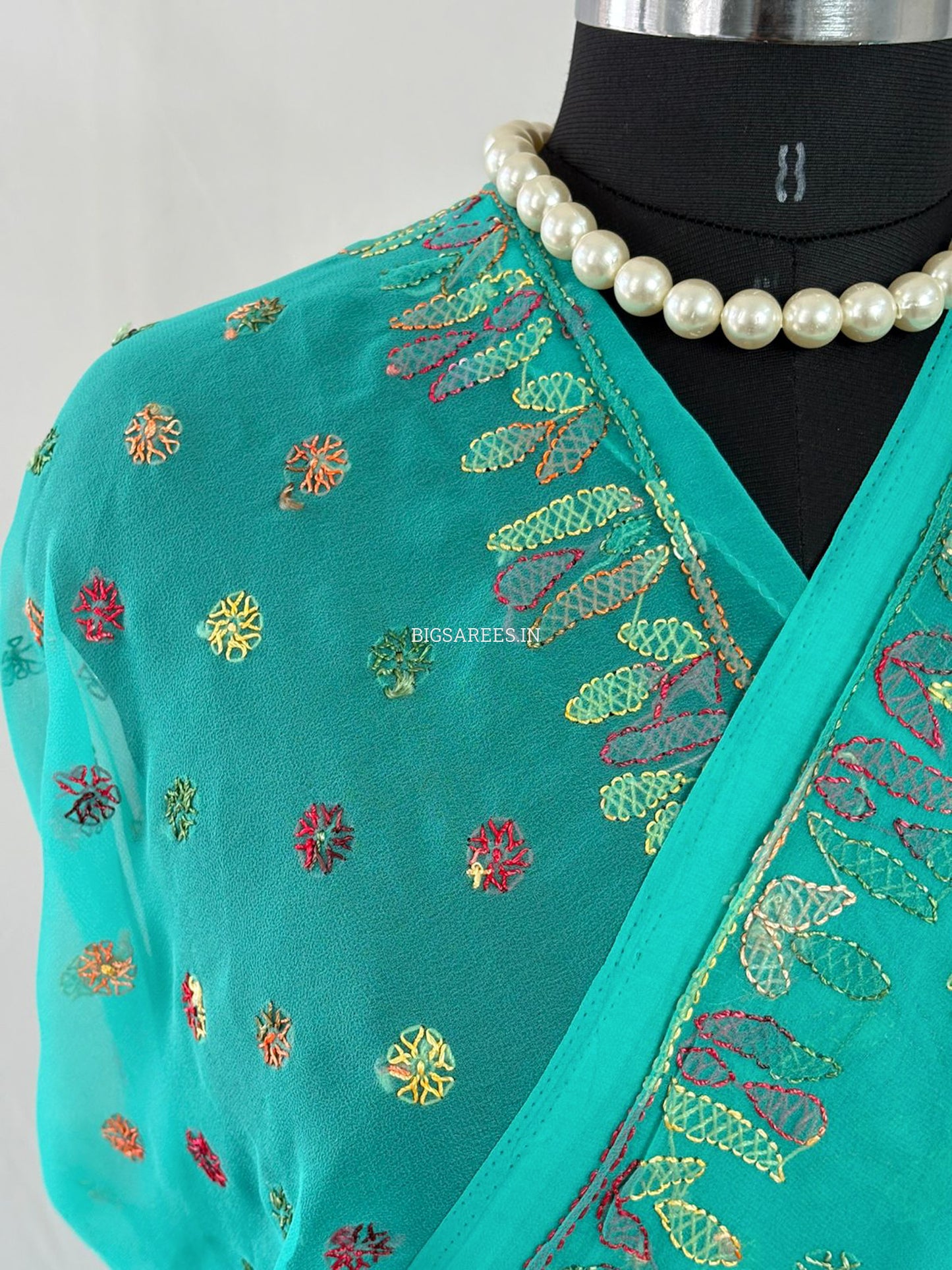 Chikankari Hand Embroidered Saree | Semi Georgette | Light Sea Green
