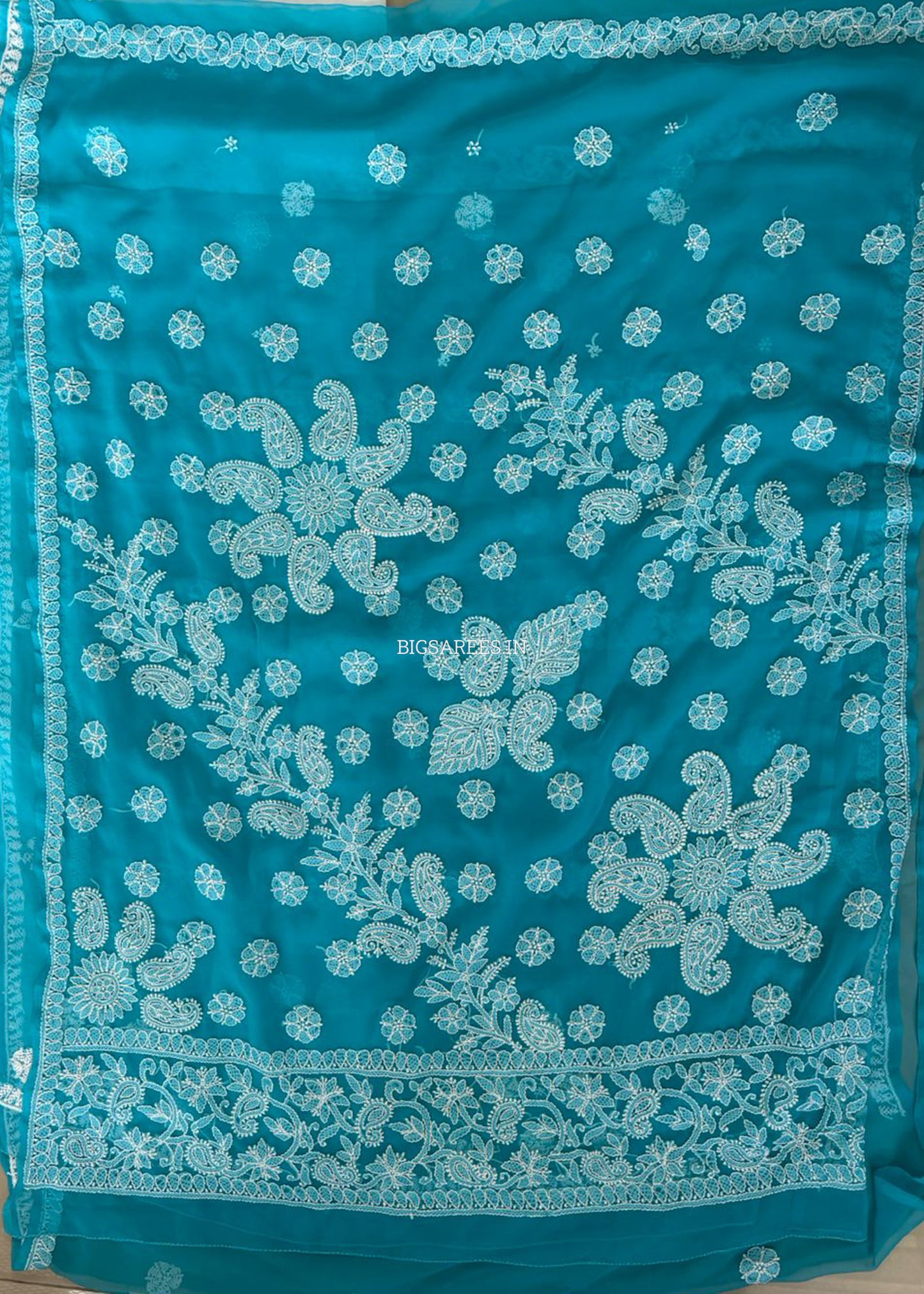Chikankari Hand Embroidered Saree | Semi Georgette | Blue