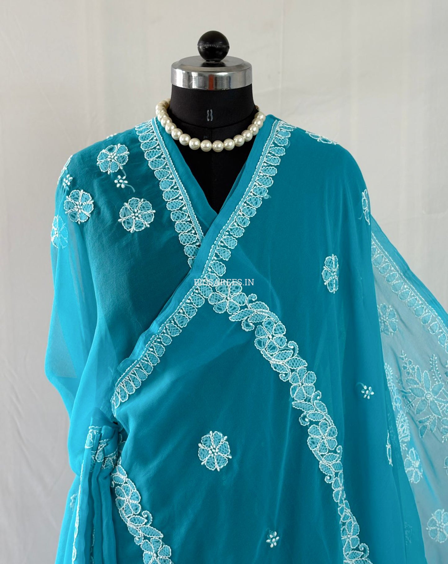 Chikankari Hand Embroidered Saree | Semi Georgette | Blue