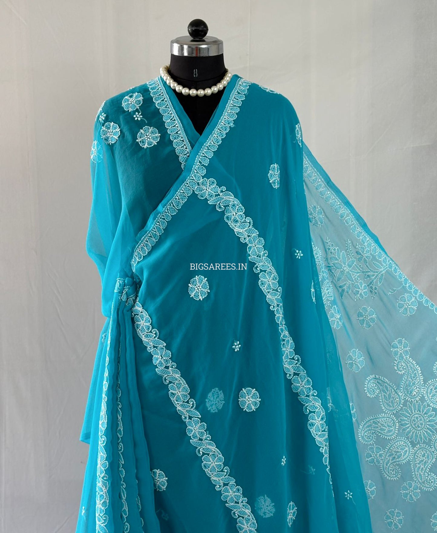 Chikankari Hand Embroidered Saree | Semi Georgette | Blue