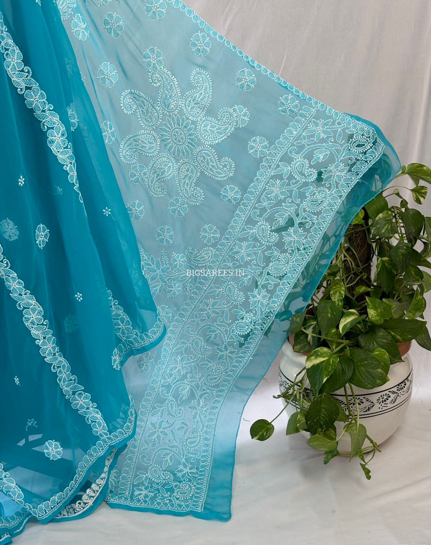 Chikankari Hand Embroidered Saree | Semi Georgette | Blue