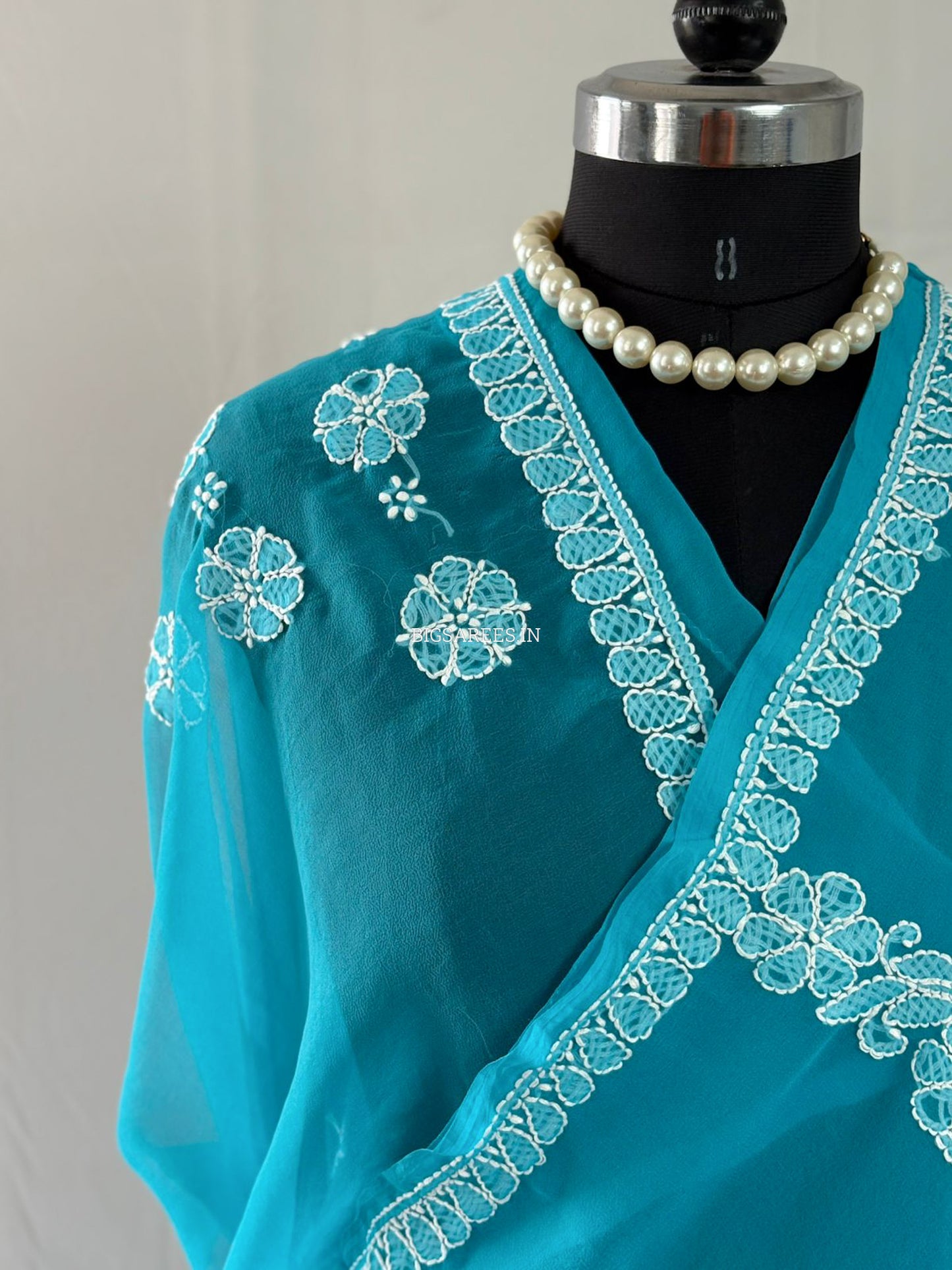 Chikankari Hand Embroidered Saree | Semi Georgette | Blue