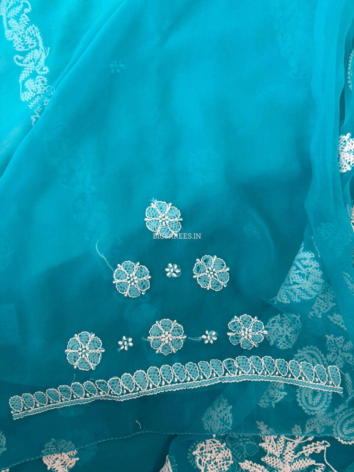 Chikankari Hand Embroidered Saree | Semi Georgette | Blue