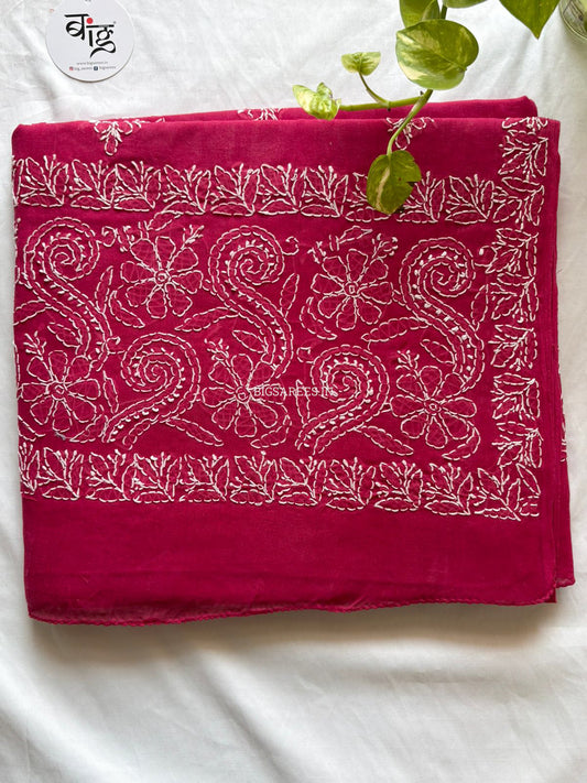 Chikankari Hand-Embroidered Saree | Heavy Work | Cotton | Onion Pink