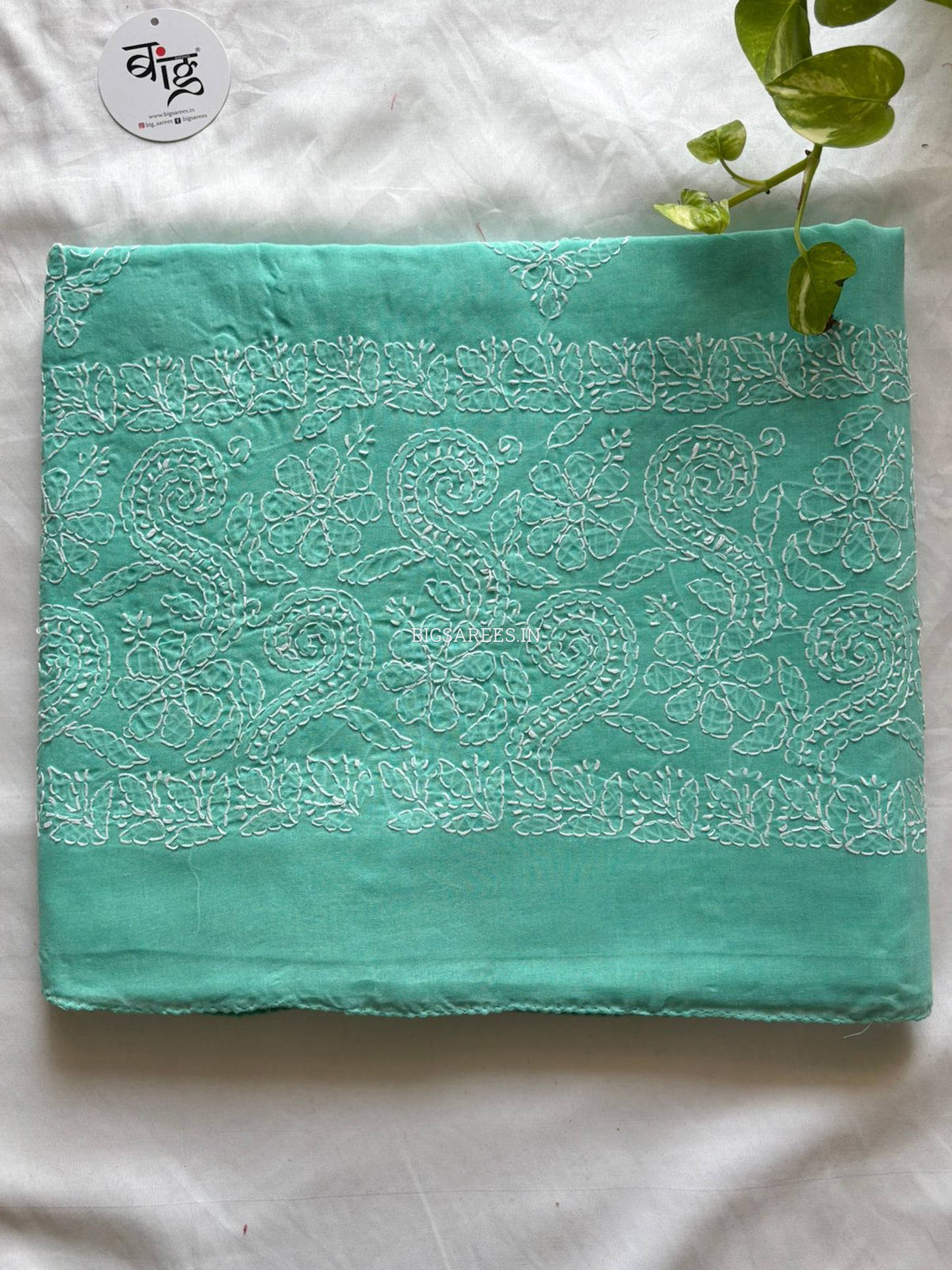 Chikankari Hand-Embroidered Saree | Heavy Work | Cotton | Teal