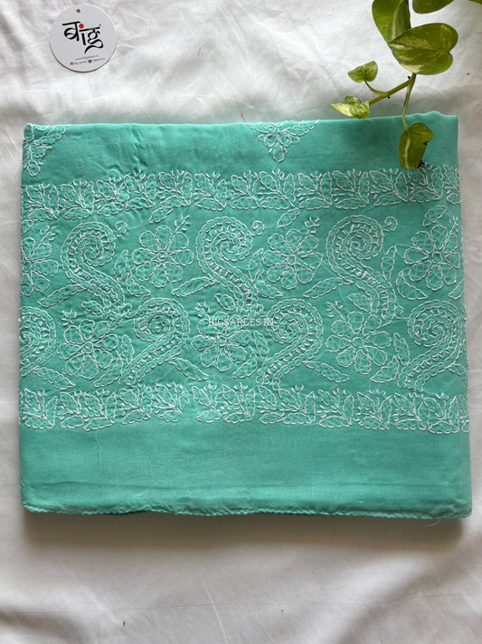 Chikankari Hand-Embroidered Saree | Heavy Work | Cotton | Teal
