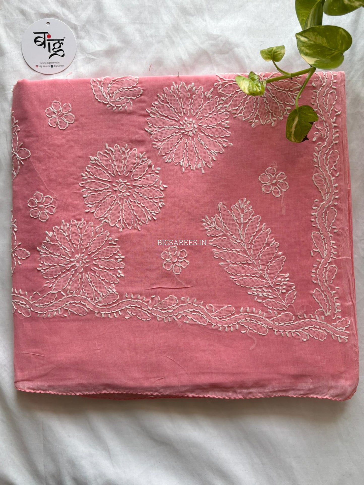 Chikankari Hand-Embroidered Saree | Heavy Work | Cotton | Peach Pink